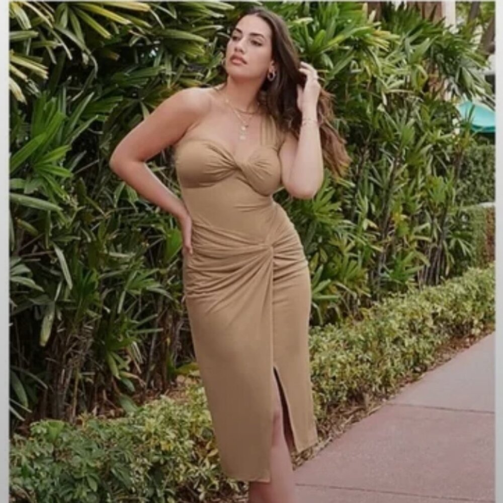 Tan Slit Midi Skirt